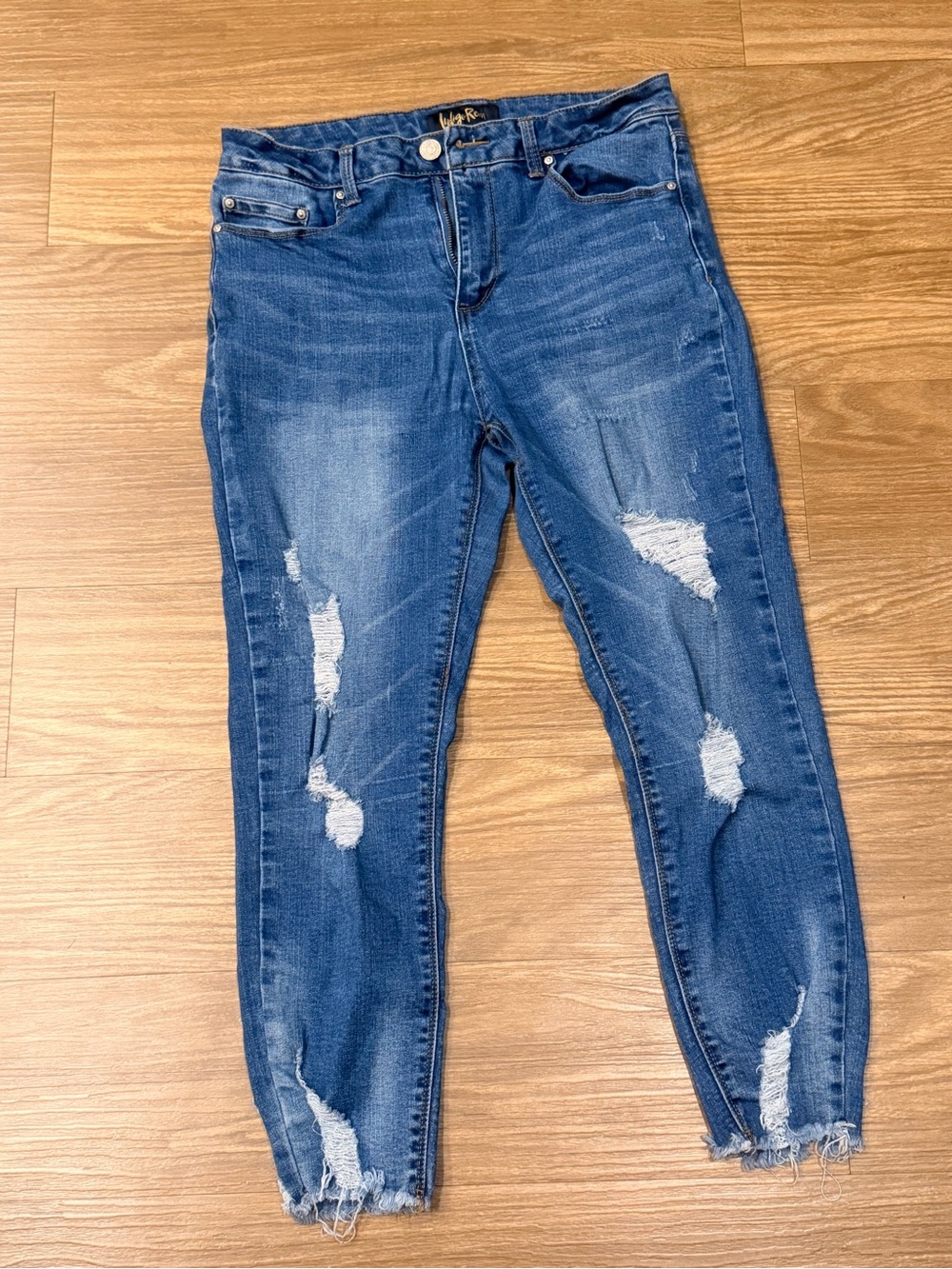Indigo Rein Women’s Ripped Skinny Jeans - Dark Blue